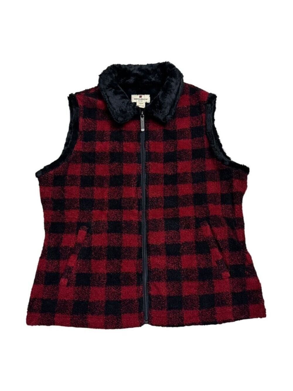 WOOLRICH PLAID Faux Fur Fleece Vintage Y2K Designer Fall Vest Womens Large